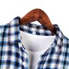 Mens Plaid Linen Long Sleeve Loose Breathable Navy White Check Shirt