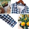 Mens Plaid Linen Long Sleeve Loose Breathable Navy White Check Shirt