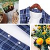 Mens Loose Fit Plaid Linen Shirt Long Sleeve Breathable Casual Spring