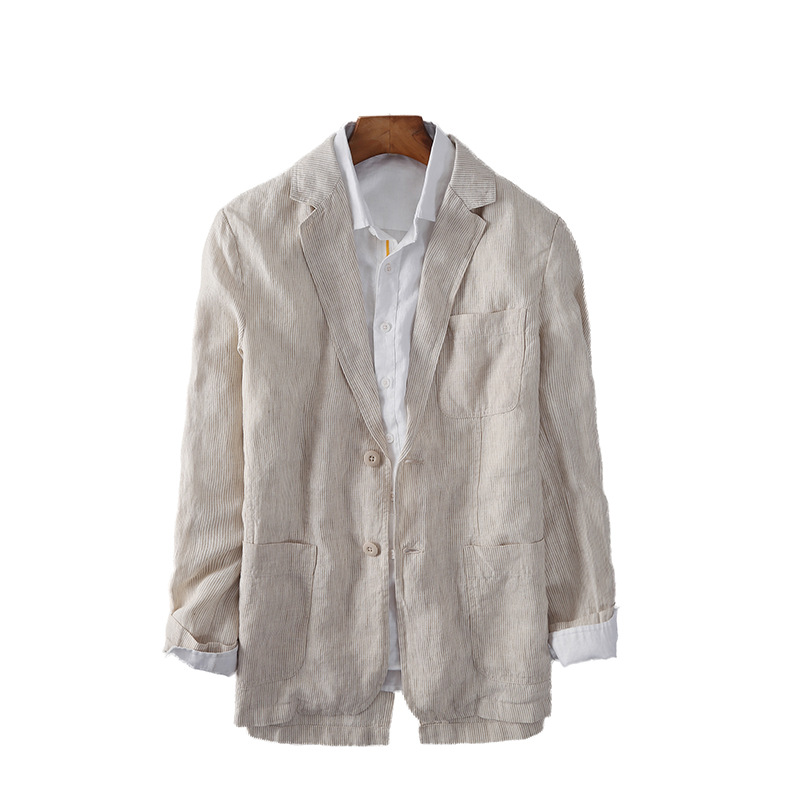 Mens Linen Striped Blazer Breathable Loose Casual