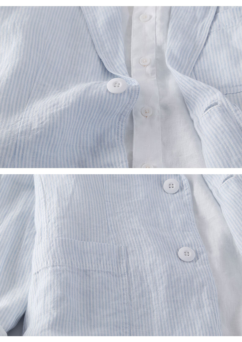 Mens Linen Striped Blazer Breathable Loose Casual