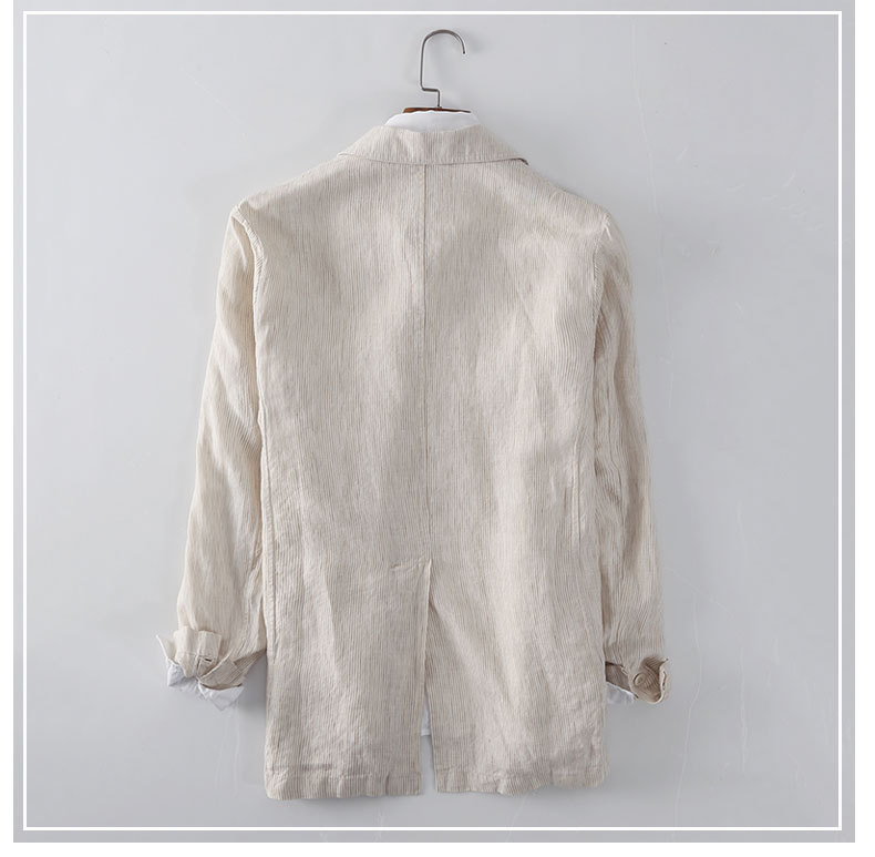 Mens Linen Striped Blazer Breathable Loose Casual