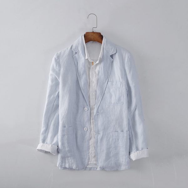 Mens Linen Striped Blazer Breathable Loose Casual