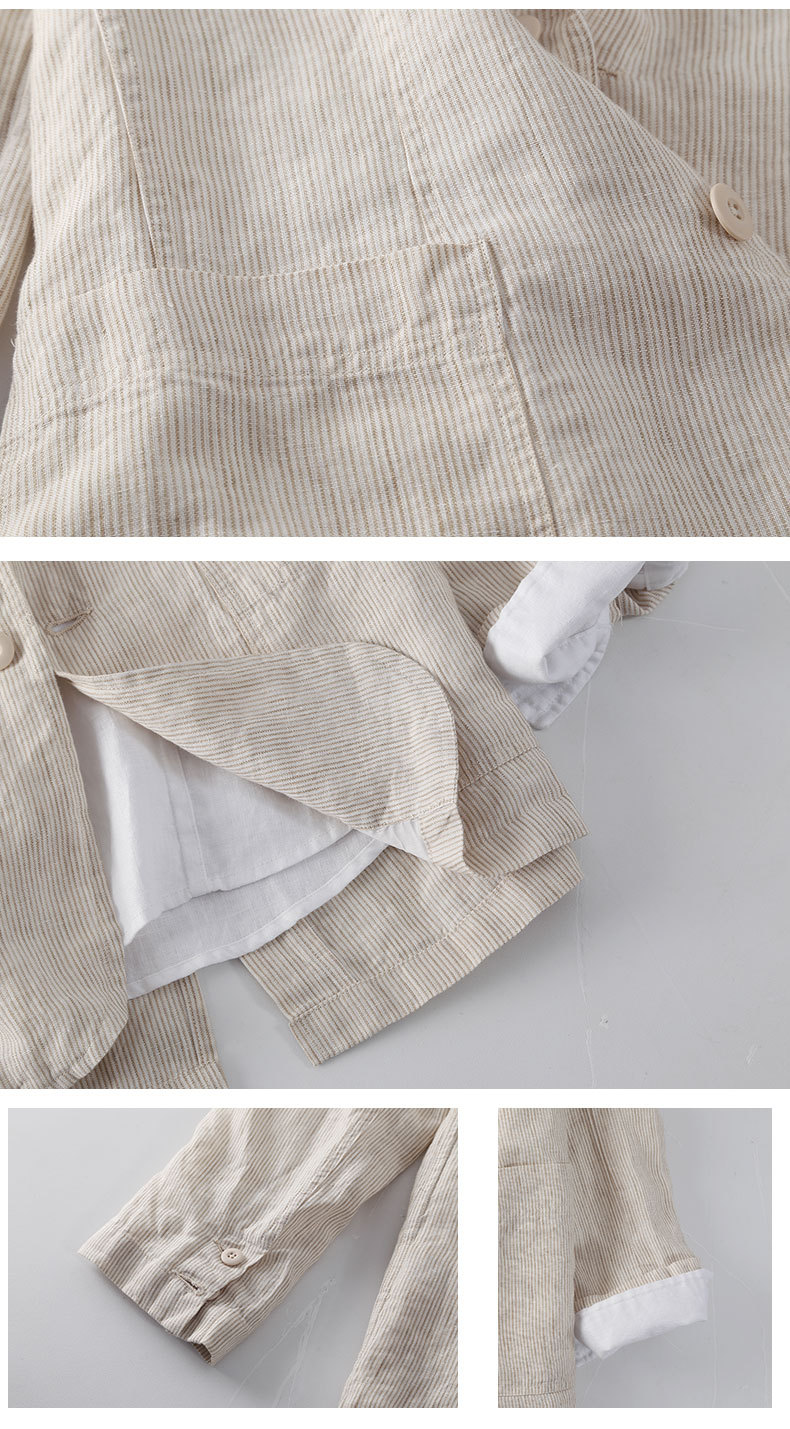 Mens Linen Striped Blazer Breathable Loose Casual