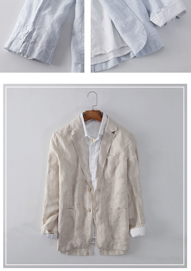 Mens Linen Striped Blazer Breathable Loose Casual