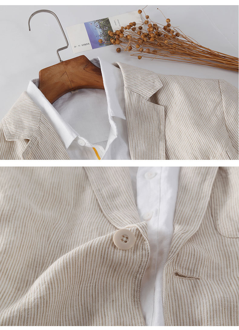Mens Linen Striped Blazer Breathable Loose Casual