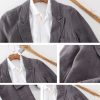 Mens Stonewash Linen Blazer Breathable Relaxed Multi Pocket Casual
