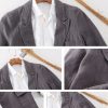 Mens Stonewash Linen Blazer Breathable Relaxed Multi Pocket Casual