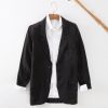 Mens Stonewash Linen Blazer Breathable Relaxed Multi Pocket Casual
