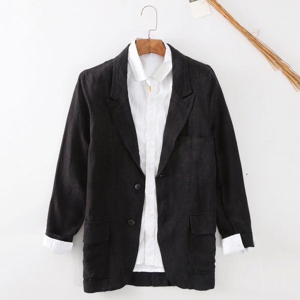 Mens Stonewash Linen Blazer Breathable Relaxed Multi Pocket Casual
