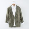 Mens Stonewash Linen Blazer Breathable Relaxed Multi Pocket Casual