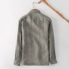 Mens Linen Shirt Loose Breathable Minimalist Long Sleeve Button Pockets