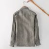 Mens Linen Shirt Loose Breathable Minimalist Long Sleeve Button Pockets