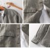 Mens Linen Shirt Loose Breathable Minimalist Long Sleeve Button Pockets