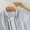 Mens Striped Linen Long Sleeve Button Down Loose Breathable Shirt