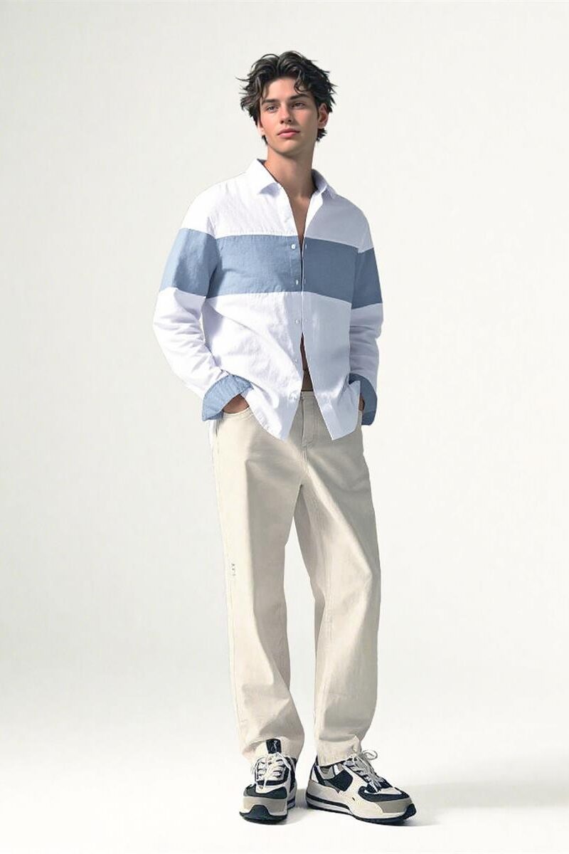 The "Chelsea" Relic Sand-Washed Colour-Block Shirt | 100% French Linen