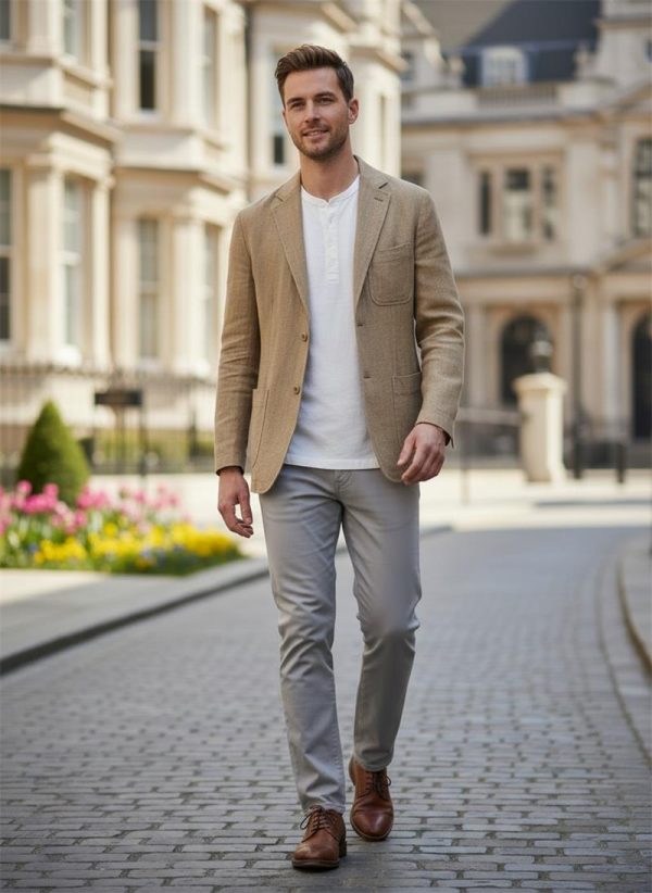 Mens Linen Blazer Loose Fit Breathable Multi-Pocket