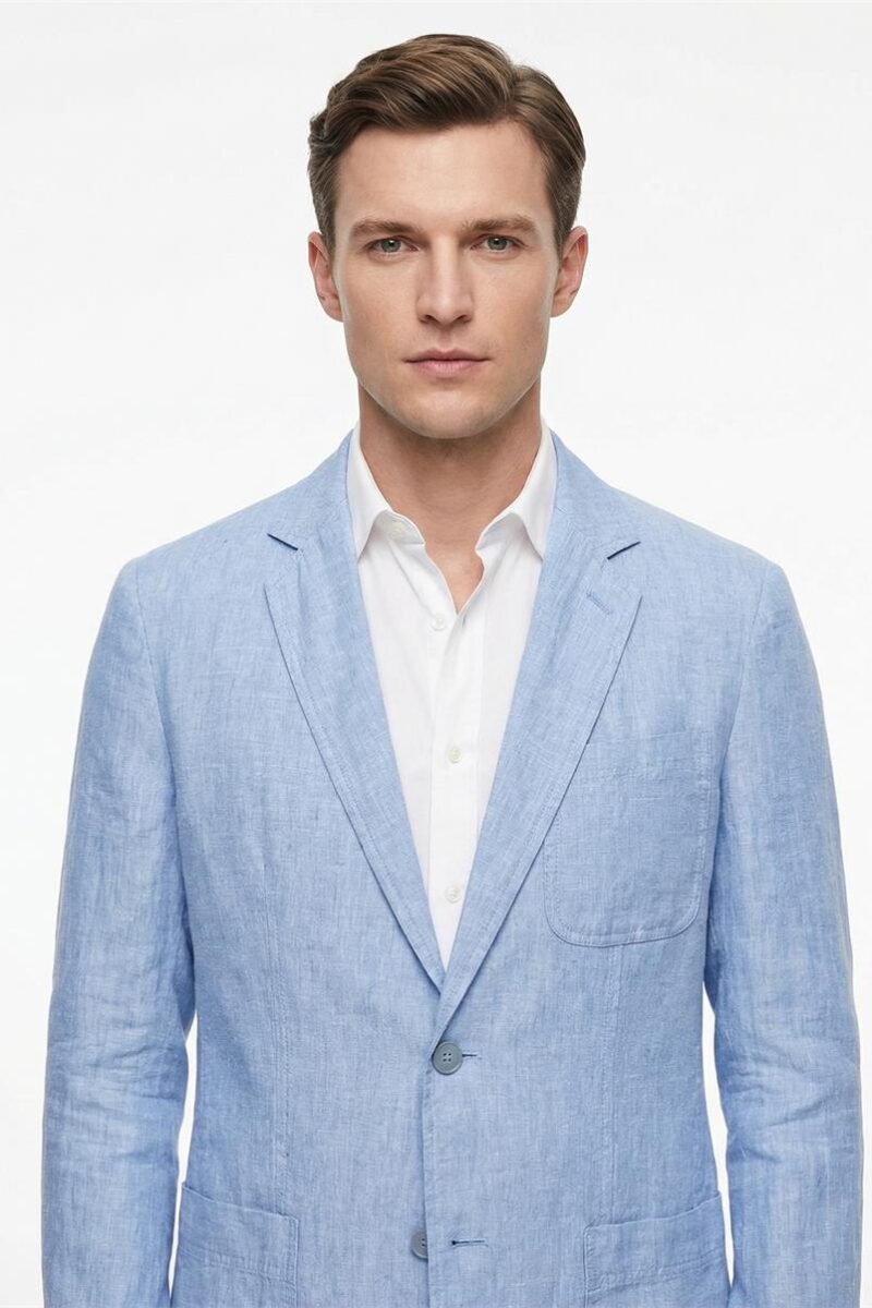 Mens Linen Casual Blazer Lightweight Breathable Loose 2Button Solid