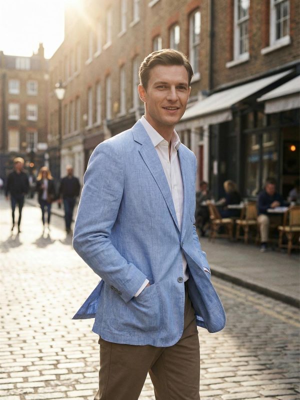 Mens Linen Casual Blazer Lightweight Breathable Loose 2Button Solid