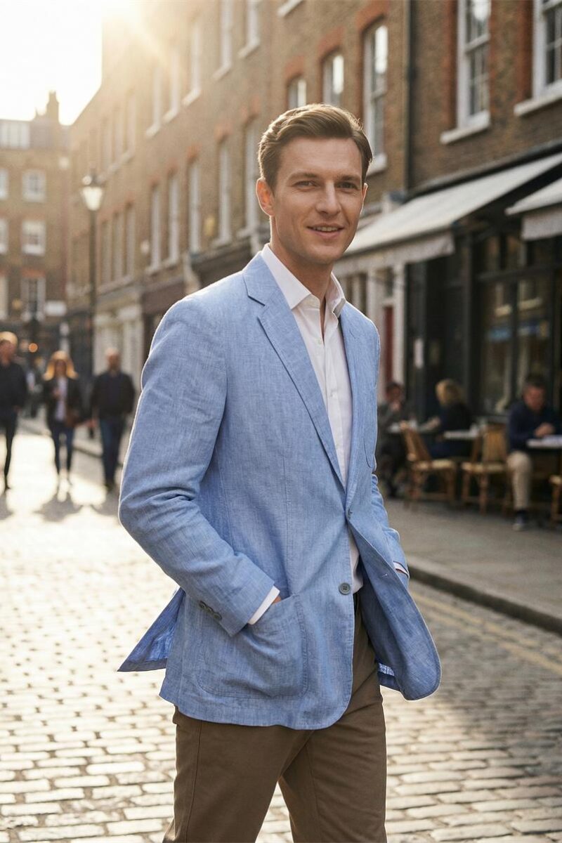 Mens Linen Casual Blazer Lightweight Breathable Loose 2Button Solid