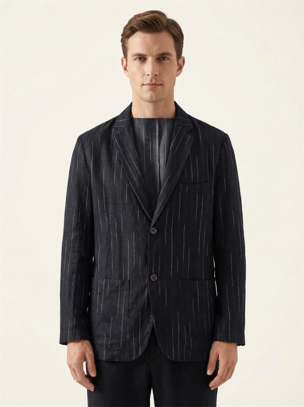 Mens Linen Casual Blazer Loose Fit Breathable Multi Pocket