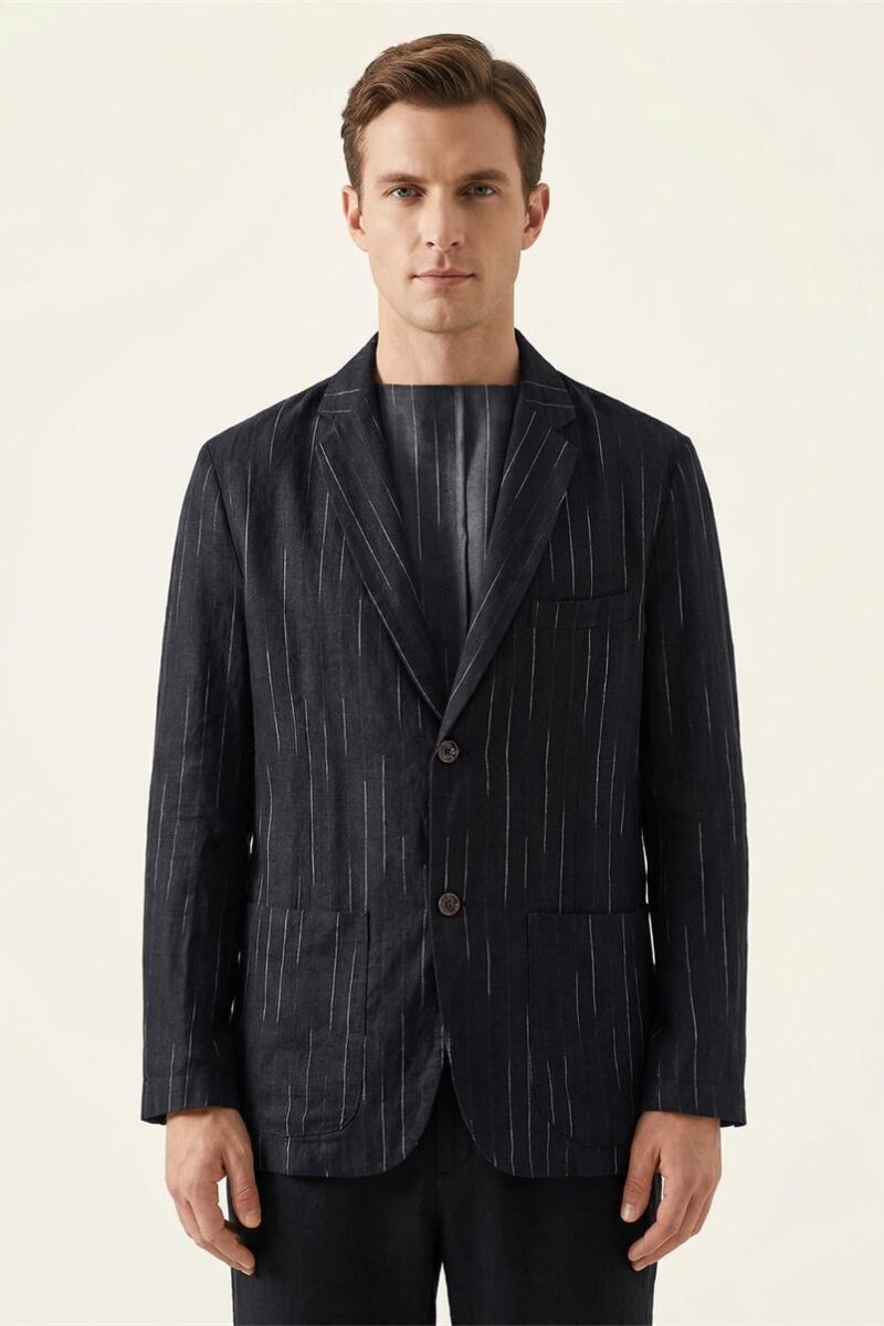 Mens Linen Casual Blazer Loose Fit Breathable Multi Pocket