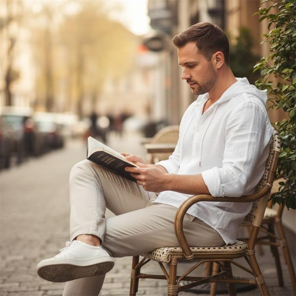 Mens Linen Hooded Shirt Loose Breathable Casual SandWashed Pocket