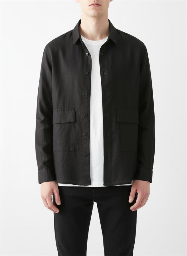 Mens Linen Shirt Loose Breathable Minimalist Long Sleeve Button Pockets