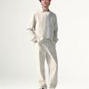 Mens Linen Shirt Loose Fit Button Down Long Sleeve Breathable