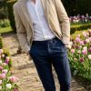 Mens Linen Striped Blazer Breathable Loose Casual