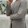 Mens Linen Striped Casual Blazer Loose Fit Breathable