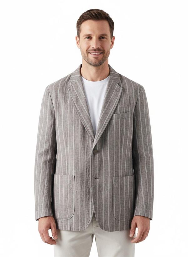 Mens Linen Striped Casual Blazer Loose Fit Breathable