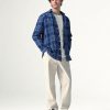 Mens Loose Fit Plaid Linen Shirt Long Sleeve Breathable Casual Spring