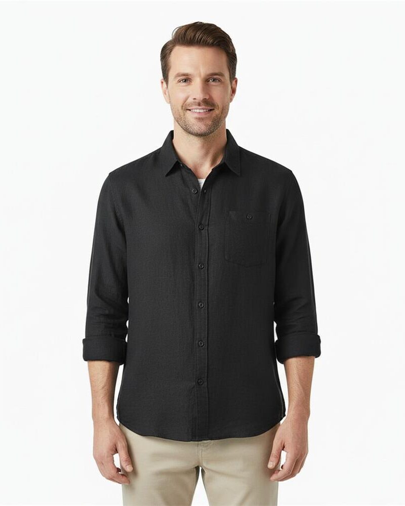 Mens Loose Linen Long Sleeve Shirt Turn-down Breathable Stone Wash