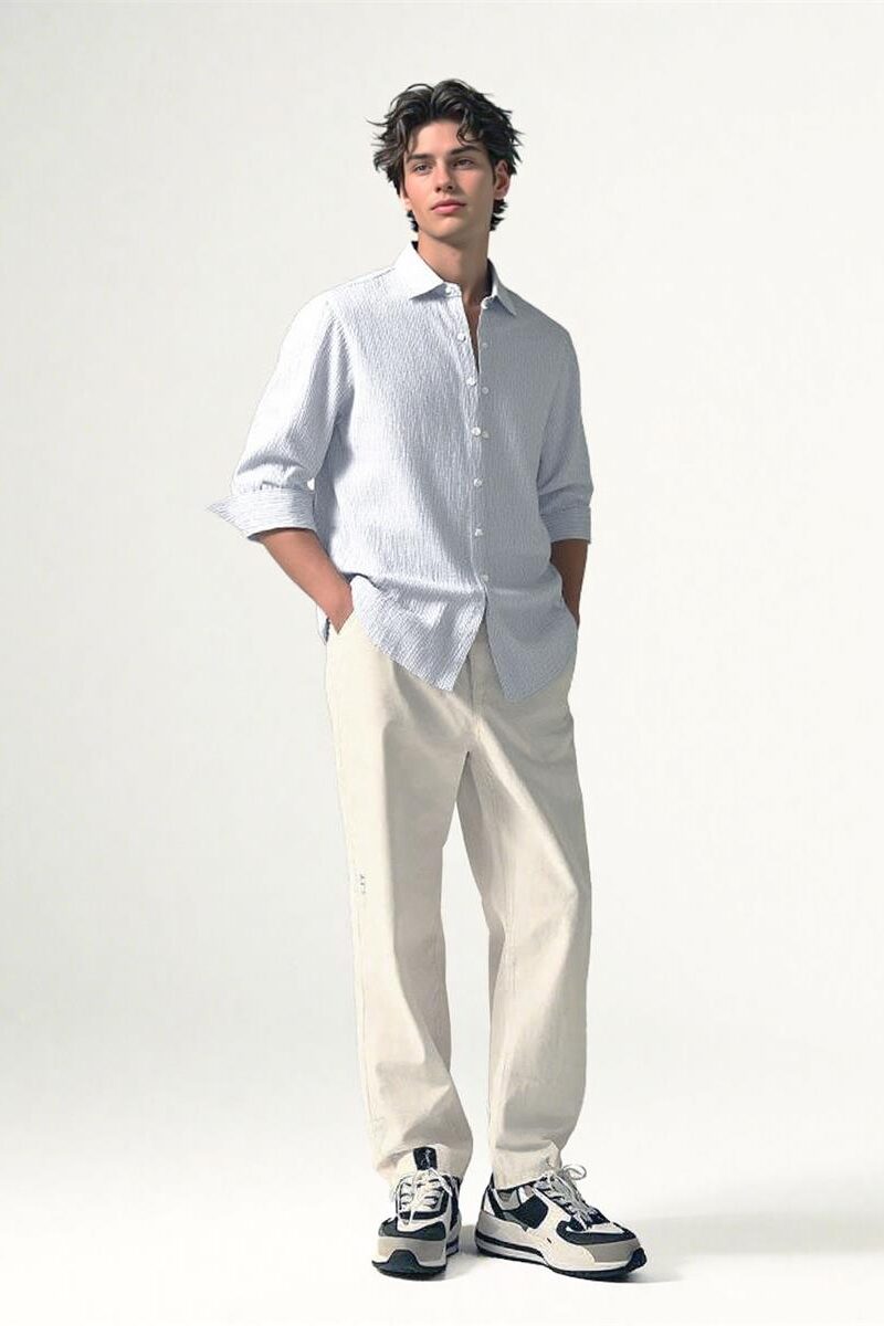 Mens Loose Linen Stripe Long Sleeve Shirt TurnDown Collar Breathable