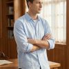 Mens Minimalist Linen Shirt 34 Sleeve V-Neck Breathable Sandwash