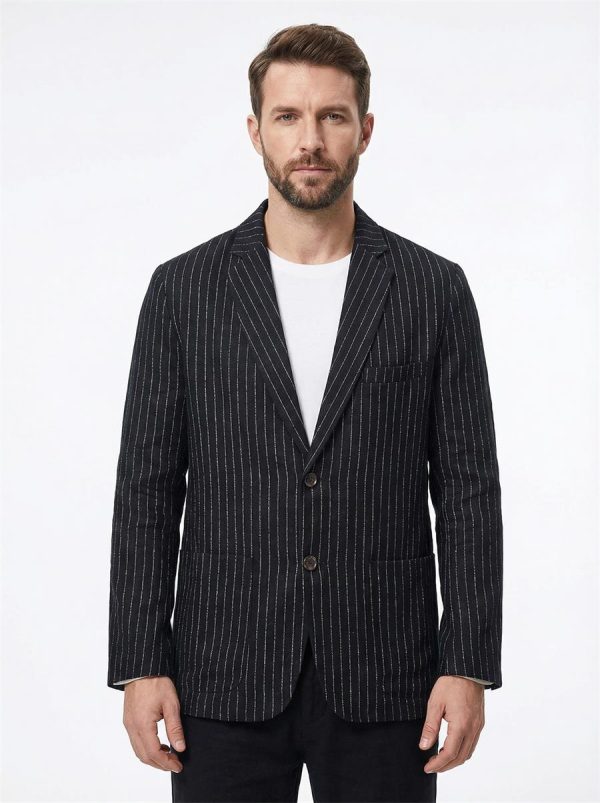 Mens Relaxed Linen Blazer Casual Breathable Spring Fall Multi-Pocket