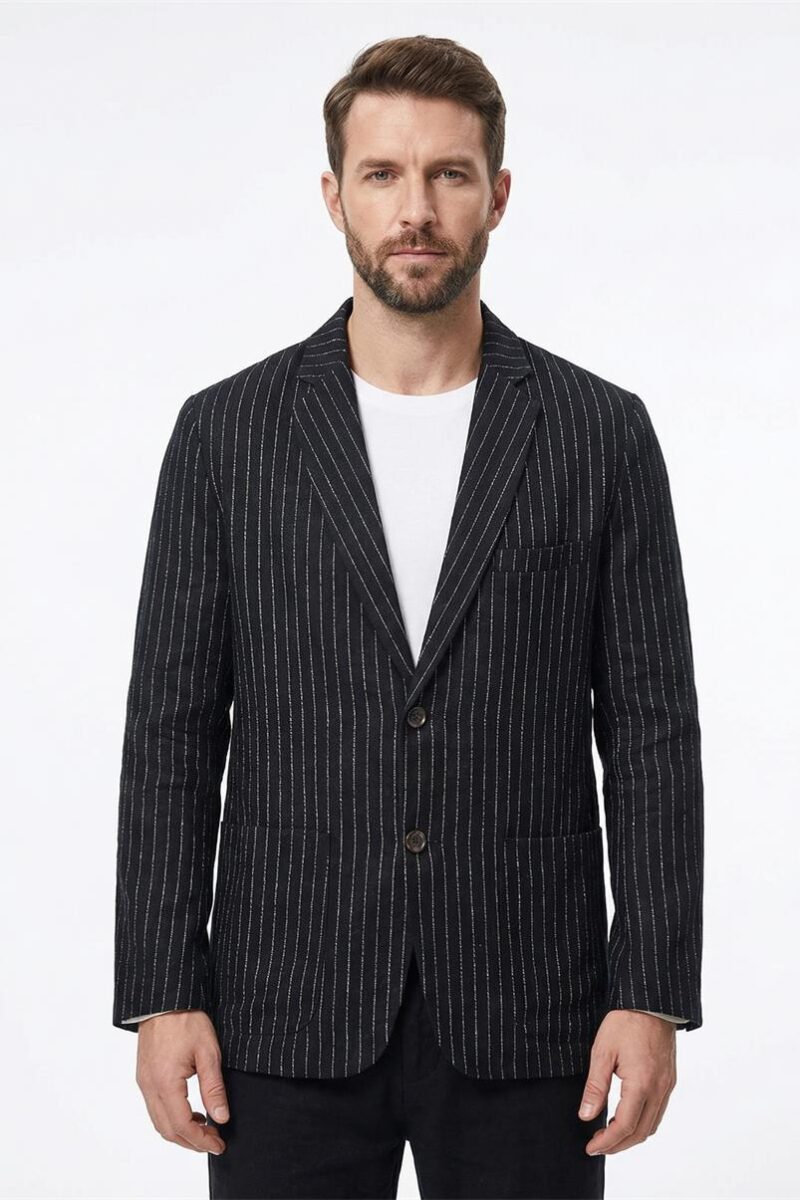 Mens Relaxed Linen Blazer Casual Breathable Spring Fall Multi-Pocket