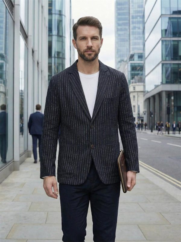 Mens Relaxed Linen Blazer Casual Breathable Spring Fall Multi-Pocket