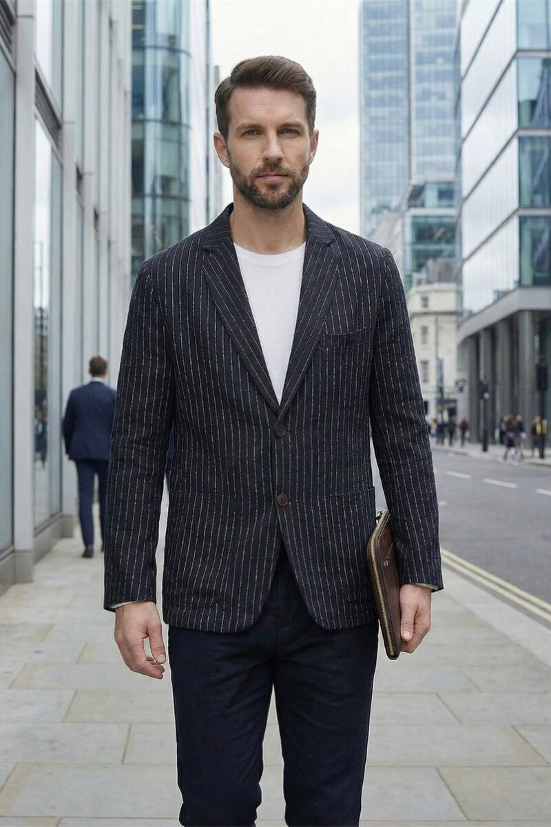 Mens Relaxed Linen Blazer Casual Breathable Spring Fall Multi-Pocket