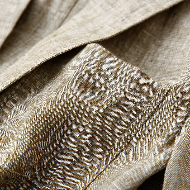 Mens Linen Blazer Breathable Loose Fit Khaki Multi Pocket Casual Jacket