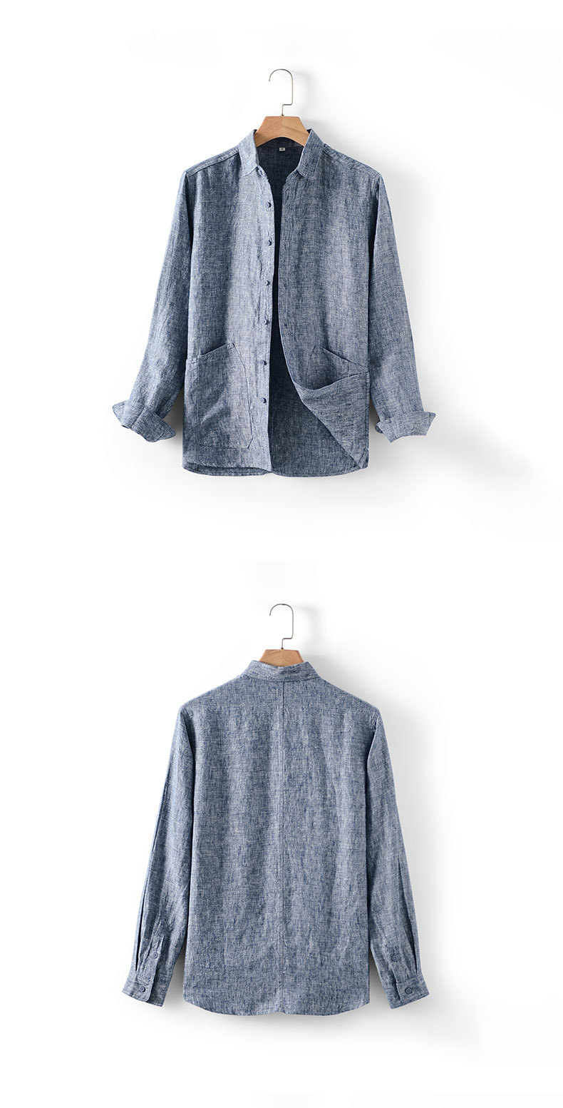 Mens Relaxed Linen Shirt ButtonDown Long Sleeve Breathable Pocket