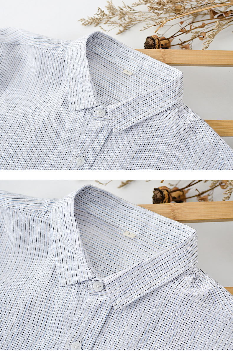 Mens Loose Linen Stripe Long Sleeve Shirt TurnDown Collar Breathable