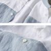Mens Colorblock Linen Shirt LS Loose Airy White Blue
