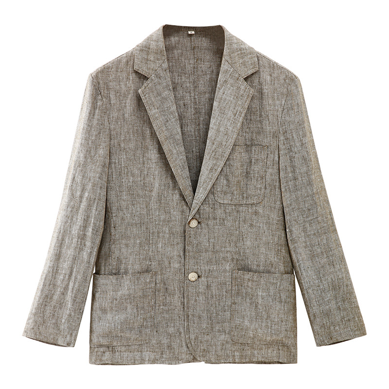 Mens Linen Blazer Breathable Loose Fit Khaki Multi Pocket Casual Jacket