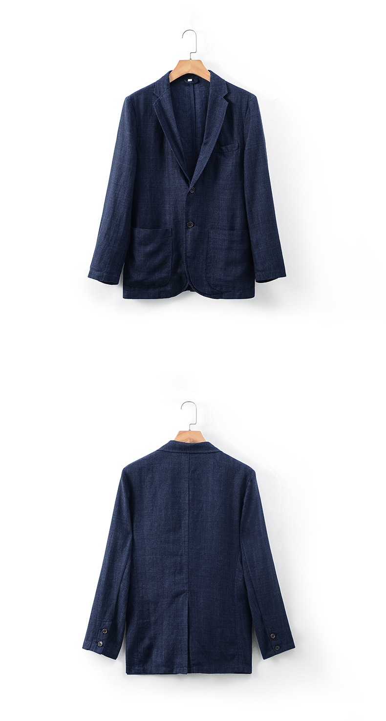 Mens Relaxed Linen Blazer Casual Breathable Spring Fall Multi-Pocket