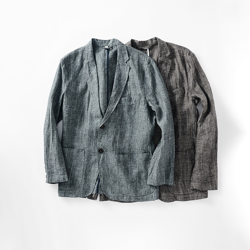 Mens Linen Casual Blazer Loose Fit Breathable Multi Pocket