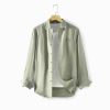 Mens Loose Linen Long Sleeve Shirt Turn-down Breathable Stone Wash