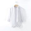 Mens Minimalist Linen Shirt 3/4 Sleeve V-Neck Breathable Sandwash