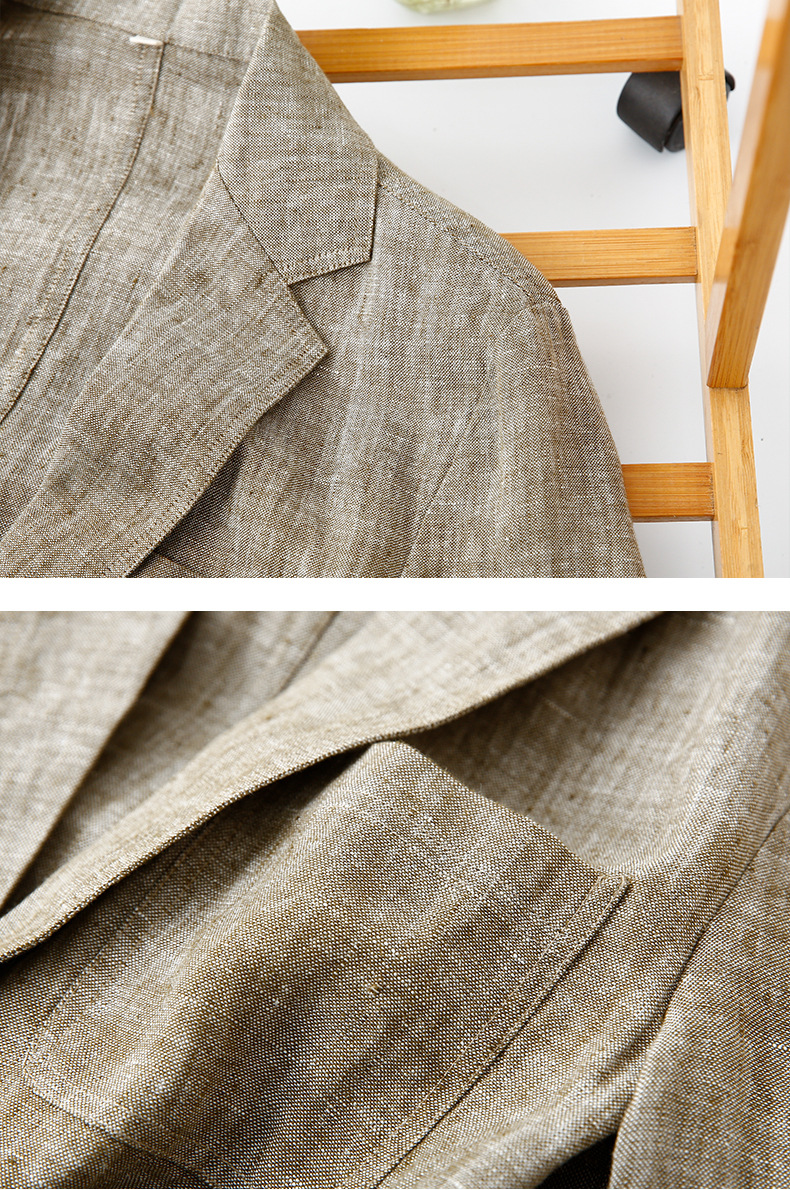 Mens Linen Blazer Breathable Loose Fit Khaki Multi Pocket Casual Jacket